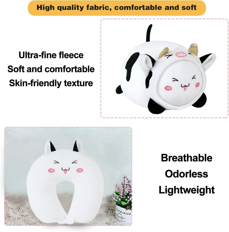 stocaggio Kids Travel Pillow - 2-in-1 Deformable Kids Neck Pillow for Traveling, Soft U-Shaped Pillow with Adorable Animal Design, Comfy Sleep and Play, Ideal for Airplanes and Traveling (QQ Milk Cow) - Image 3